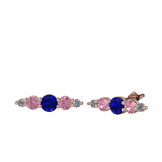 Minimal Atzi Küpe - Lab safir, pembe kuvars ve pırlanta 18 ayar rose altın küpe (0.03 karat) #17k0gbd