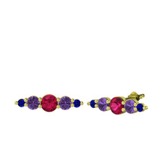 Rodolit garnet, ametist ve lab safir 8 ayar altın küpe