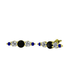Siyah zirkon, swarovski ve lab safir 18 ayar altın küpe