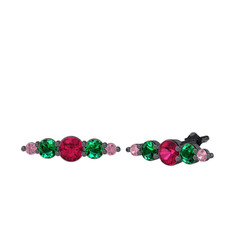 Minimal Atzi Küpe - Rodolit garnet, yeşil kuvars ve pembe kuvars 925 ayar siyah rodyum kaplama gümüş küpe #18eoikl