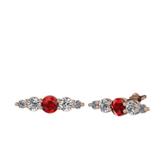 Garnet, swarovski ve pırlanta 8 ayar rose altın küpe (0.03 karat)