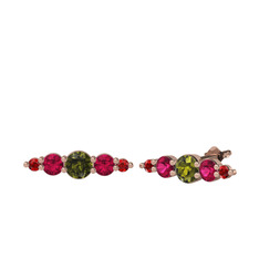 Minimal Atzi Küpe - Peridot, rodolit garnet ve garnet 14 ayar rose altın küpe #18kmdq0