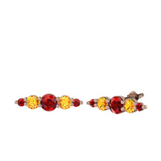 Minimal Atzi Küpe - Garnet ve sitrin 18 ayar rose altın küpe #196g0pz