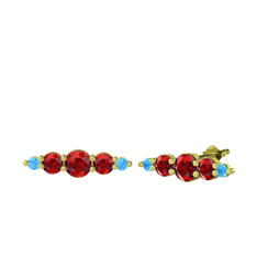 Garnet ve akuamarin 8 ayar altın küpe