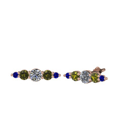 Swarovski, peridot ve lab safir 14 ayar rose altın küpe
