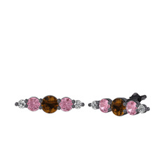 Minimal Atzi Küpe - Dumanlı kuvars, pembe kuvars ve swarovski 925 ayar siyah rodyum kaplama gümüş küpe #19e1go5