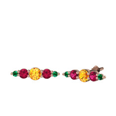 Minimal Atzi Küpe - Sitrin, rodolit garnet ve yeşil kuvars 14 ayar rose altın küpe #19ff1q2