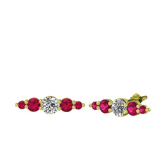 Beyaz zirkon ve rodolit garnet 14 ayar altın küpe