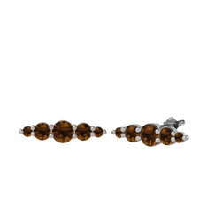 Minimal Atzi Küpe - Dumanlı kuvars 14 ayar beyaz altın küpe #19jm315