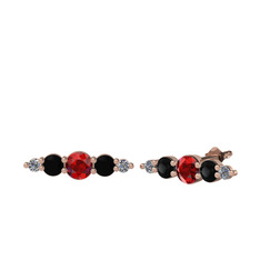 Garnet, siyah zirkon ve pırlanta 925 ayar rose altın kaplama gümüş küpe (0.03 karat)