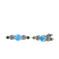 Minimal Atzi Küpe - Akuamarin, pırlanta ve peridot 925 ayar gümüş küpe (0.12 karat) #19nvvzm