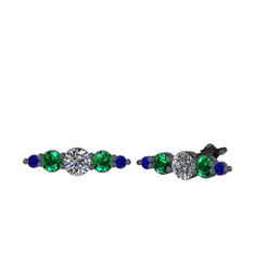 Minimal Atzi Küpe - Swarovski, yeşil kuvars ve lab safir 925 ayar siyah rodyum kaplama gümüş küpe #19o4t3w