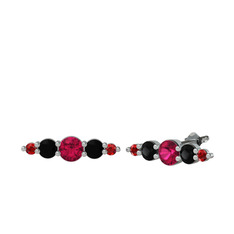 Minimal Atzi Küpe - Rodolit garnet, siyah zirkon ve garnet 8 ayar beyaz altın küpe #19or1m