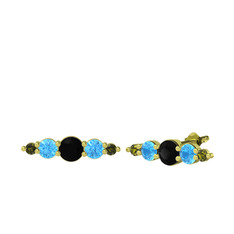 Siyah zirkon, akuamarin ve peridot 8 ayar altın küpe
