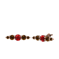 Garnet ve dumanlı kuvars 8 ayar rose altın küpe