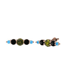 Peridot, siyah zirkon ve akuamarin 18 ayar rose altın küpe