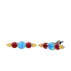 Akuamarin, garnet ve sitrin 8 ayar beyaz altın küpe