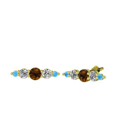 Minimal Atzi Küpe - Dumanlı kuvars, swarovski ve akuamarin 925 ayar altın kaplama gümüş küpe #1auabwp
