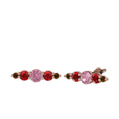 Minimal Atzi Küpe - Pembe kuvars, garnet ve dumanlı kuvars 14 ayar rose altın küpe #1awpgtn