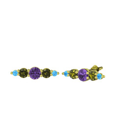 Minimal Atzi Küpe - Ametist, peridot ve akuamarin 14 ayar altın küpe #1azbchm