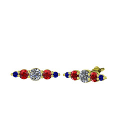 Pırlanta, garnet ve lab safir 925 ayar altın kaplama gümüş küpe (0.32 karat)