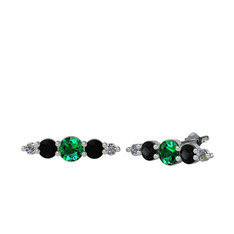 Minimal Atzi Küpe - Yeşil kuvars, siyah zirkon ve pırlanta 8 ayar beyaz altın küpe (0.03 karat) #1bahd0h