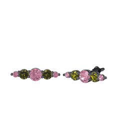 Minimal Atzi Küpe - Pembe kuvars ve peridot 925 ayar siyah rodyum kaplama gümüş küpe #1bbn1u4