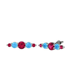 Rodolit garnet ve akuamarin 8 ayar beyaz altın küpe