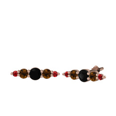 Minimal Atzi Küpe - Siyah zirkon, dumanlı kuvars ve garnet 14 ayar rose altın küpe #1bfxqza