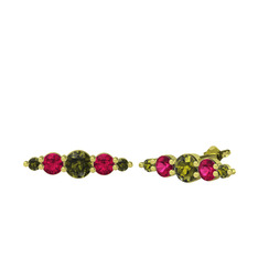 Peridot ve rodolit garnet 18 ayar altın küpe