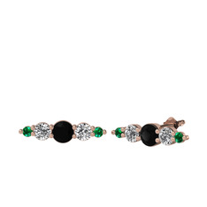 Siyah zirkon, swarovski ve yeşil kuvars 8 ayar rose altın küpe