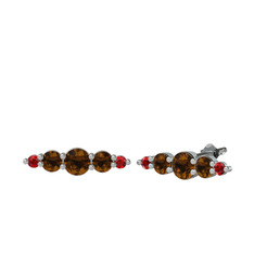 Minimal Atzi Küpe - Dumanlı kuvars ve garnet 14 ayar beyaz altın küpe #1ceb90w