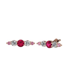 Rodolit garnet, swarovski ve pembe kuvars 8 ayar rose altın küpe