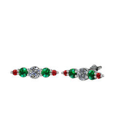Minimal Atzi Küpe - Swarovski, yeşil kuvars ve garnet 14 ayar beyaz altın küpe #1cq5sg3
