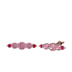 Minimal Atzi Küpe - Pembe kuvars ve rodolit garnet 18 ayar rose altın küpe #1cq8abu