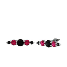 Minimal Atzi Küpe - Siyah zirkon ve rodolit garnet 925 ayar gümüş küpe #1cs2dm7