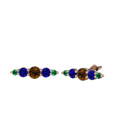 Minimal Atzi Küpe - Dumanlı kuvars, lab safir ve yeşil kuvars 925 ayar rose altın kaplama gümüş küpe #1dbppiu