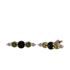 Siyah zirkon, peridot ve pırlanta 18 ayar rose altın küpe (0.03 karat)
