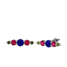 Lab safir, rodolit garnet ve peridot 8 ayar beyaz altın küpe