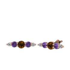 Minimal Atzi Küpe - Dumanlı kuvars, ametist ve swarovski 14 ayar rose altın küpe #1djoegi