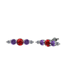 Minimal Atzi Küpe - Garnet, ametist ve pırlanta 8 ayar beyaz altın küpe (0.03 karat) #1dl4gel