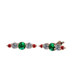 Yeşil kuvars, pırlanta ve garnet 18 ayar rose altın küpe (0.12 karat)