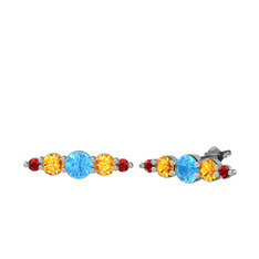 Akuamarin, sitrin ve garnet 14 ayar beyaz altın küpe