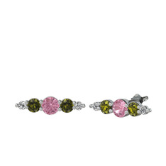 Pembe kuvars, peridot ve swarovski 925 ayar gümüş küpe