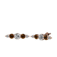 Minimal Atzi Küpe - Beyaz zirkon, dumanlı kuvars ve swarovski 925 ayar rose altın kaplama gümüş küpe #1e03g70