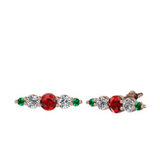 Minimal Atzi Küpe - Garnet, beyaz zirkon ve yeşil kuvars 18 ayar rose altın küpe #1e0wnfh