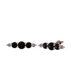 Minimal Atzi Küpe - Siyah zirkon ve pırlanta 18 ayar rose altın küpe (0.03 karat) #1e70mxq