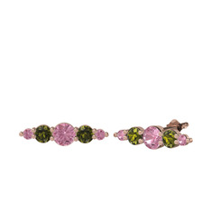 Minimal Atzi Küpe - Pembe kuvars ve peridot 14 ayar rose altın küpe #1e7o02c