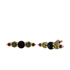 Siyah zirkon, peridot ve dumanlı kuvars 18 ayar rose altın küpe