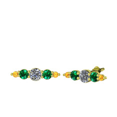 Minimal Atzi Küpe - Swarovski, yeşil kuvars ve sitrin 18 ayar altın küpe #1eg21od